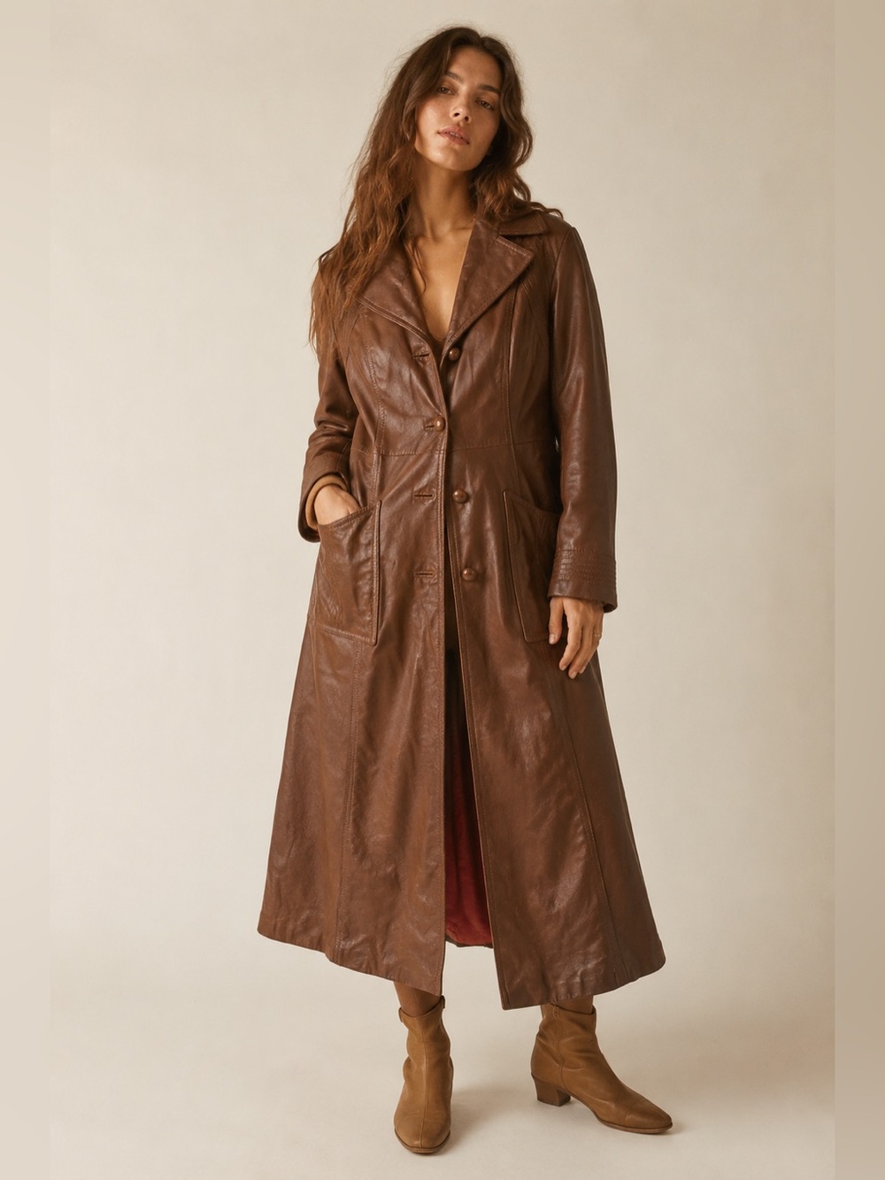 Vintage 70s 24K Dan Di Modes Brown Leather Maxi Coat